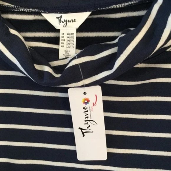 NWT Women's Thyme Maternity Comfy Stretchy Striped Navy Turtleneck Top XXL - Picture 7 of 10